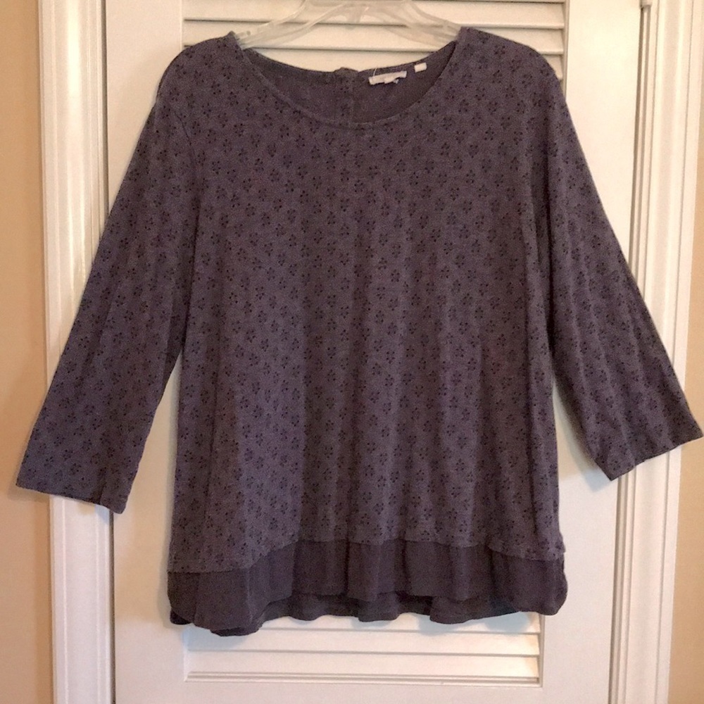Fat Face Women’s Top Dark Plum color Black design 3/4 Sleeve Size 14 Boho